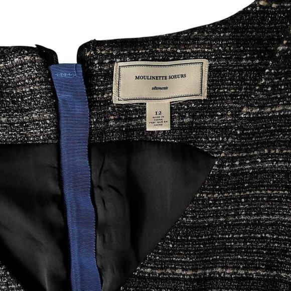 Womens Moulinette Soeurs Anthropologie Glissade Shimmer Tweed Dress Black Sze 12 - Picture 5 of 11